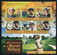 Byron Nelson Mint Sheet of 6 Mozambique, 2012